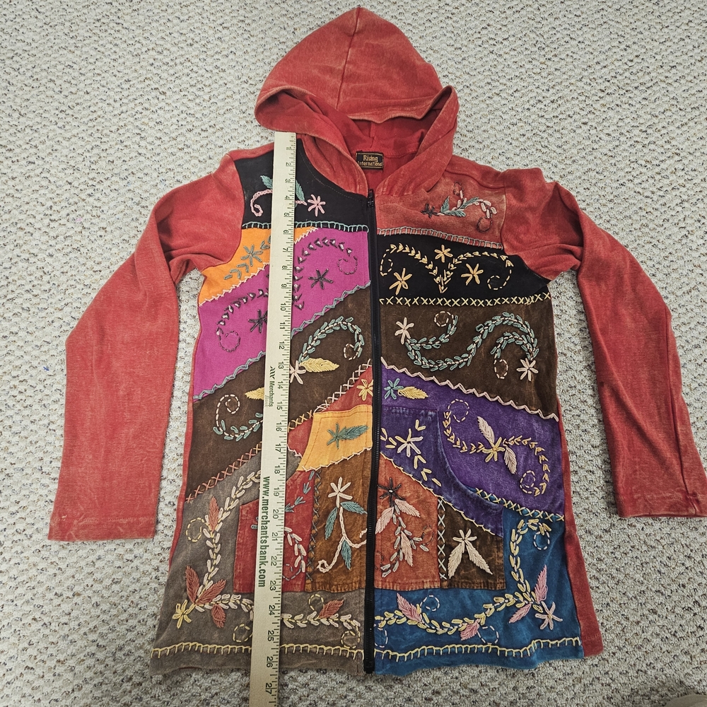 Rising International Hoodie Women's Size S Patchwork Boho Hippie - Picture 9 of 9